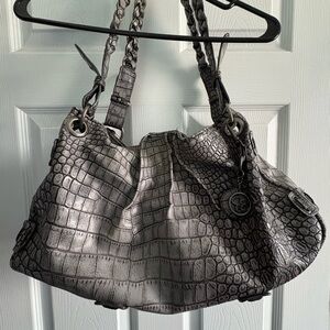 Jessica Simpson Silver Crocodile-Embossed Shoulder Bag